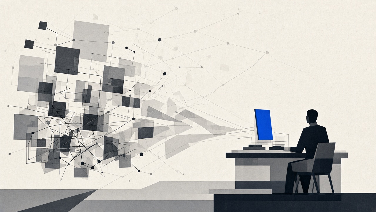 Stylised illustration of scattered programme tools collapsing into a single live briefing
