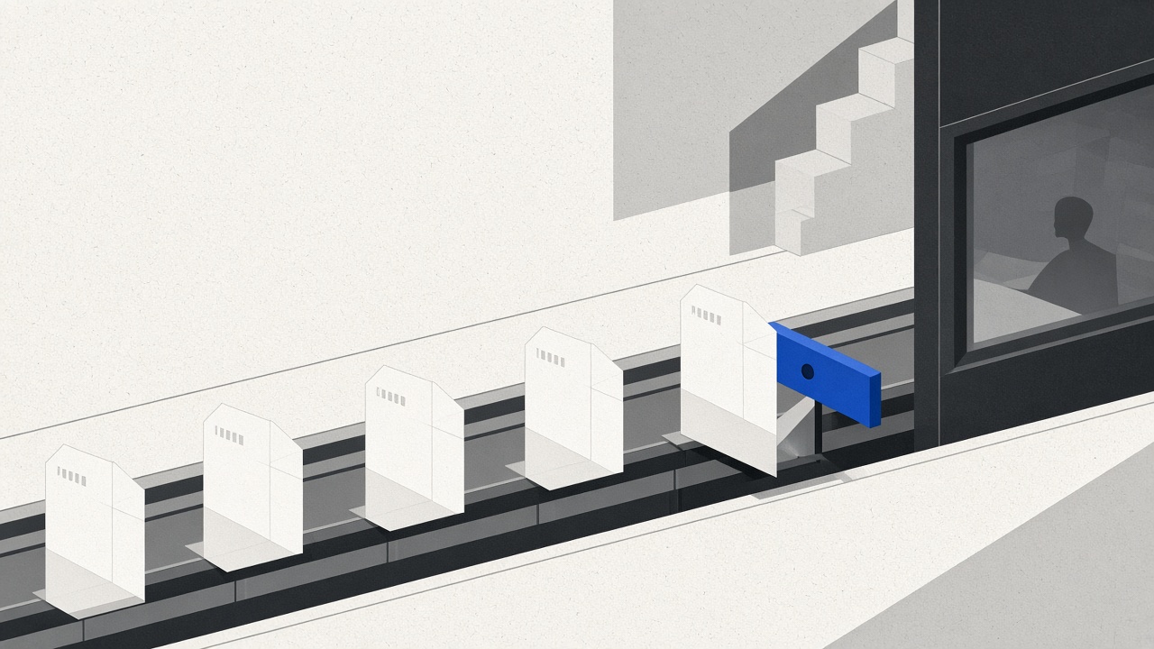 Stylised illustration of a financial workflow halted at an emergency brake for human review